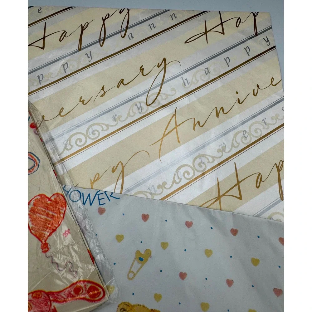 Vintage American Greetings Wrapping Paper Lot Baby Shower Anniversary Cats 80s